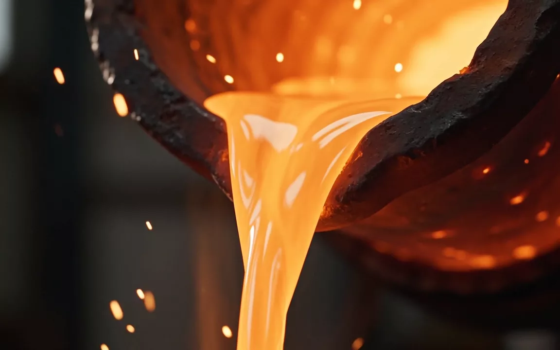 Molten gold pouring from a crucible